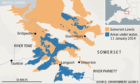 © Environment Agency Plan der überfluteten Teile von Somerset
